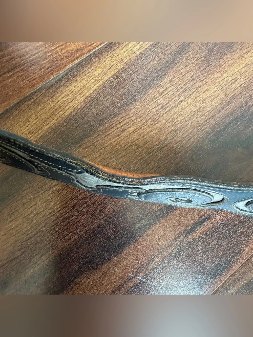 Tony Lama Made in Texas Leather Western Belt Blue Leather Gray Inlay Size 32